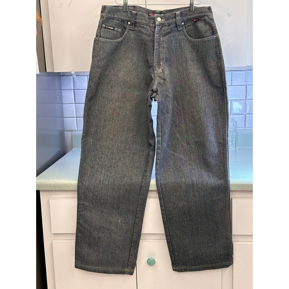 Vtg FUBU Baggy Jeans Mens 40x34 (Actual 36x31) Black Denim Wide Leg 90s Hip Hop - Picture 3 of 16